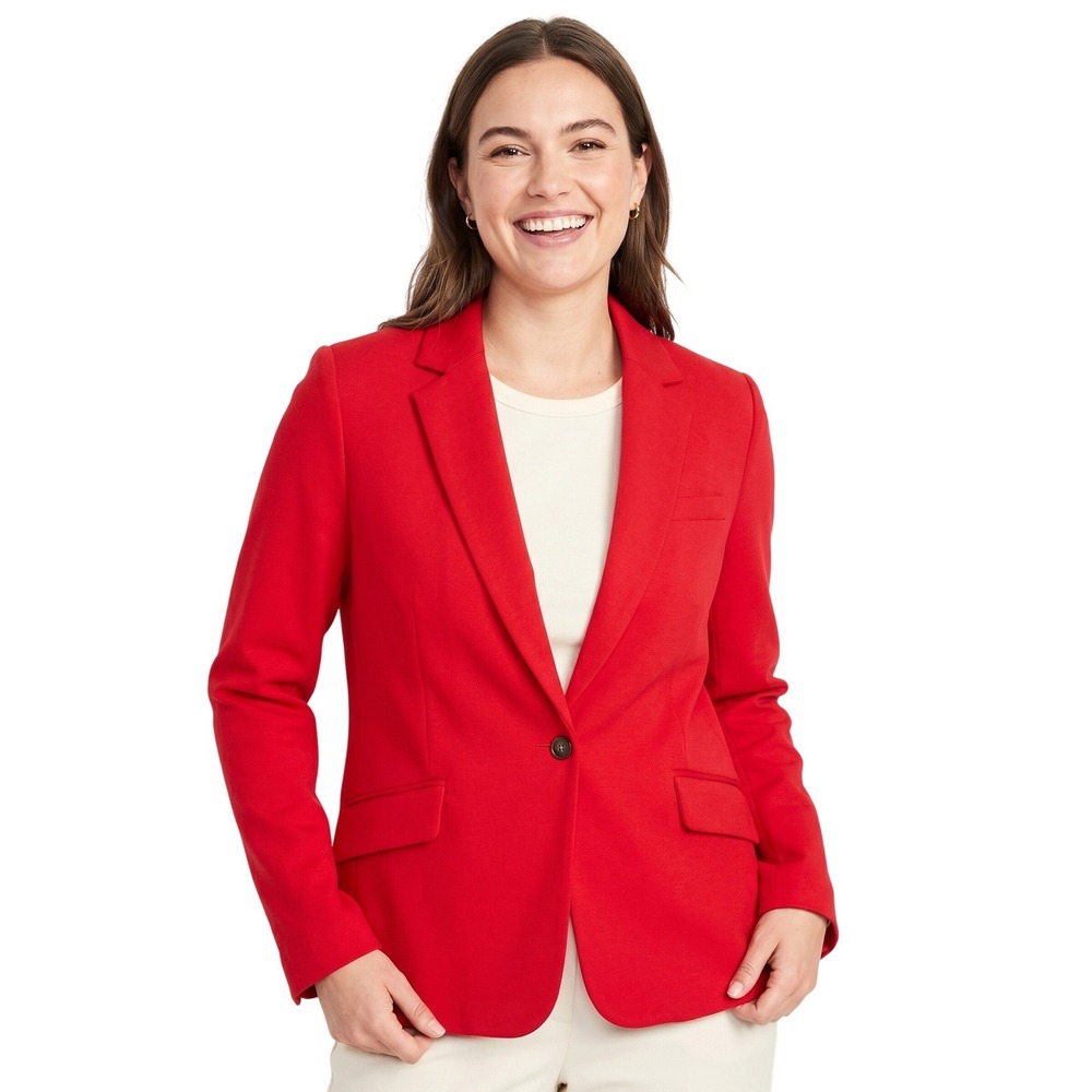 Mercer & Madison Women's Red Single Button Blazer‎ Jacket Lined Career Size L